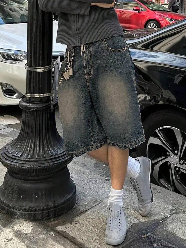 men's loose fit wide leg denim bermuda jorts