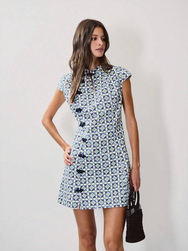 printed cotton cheongsam style mini dress