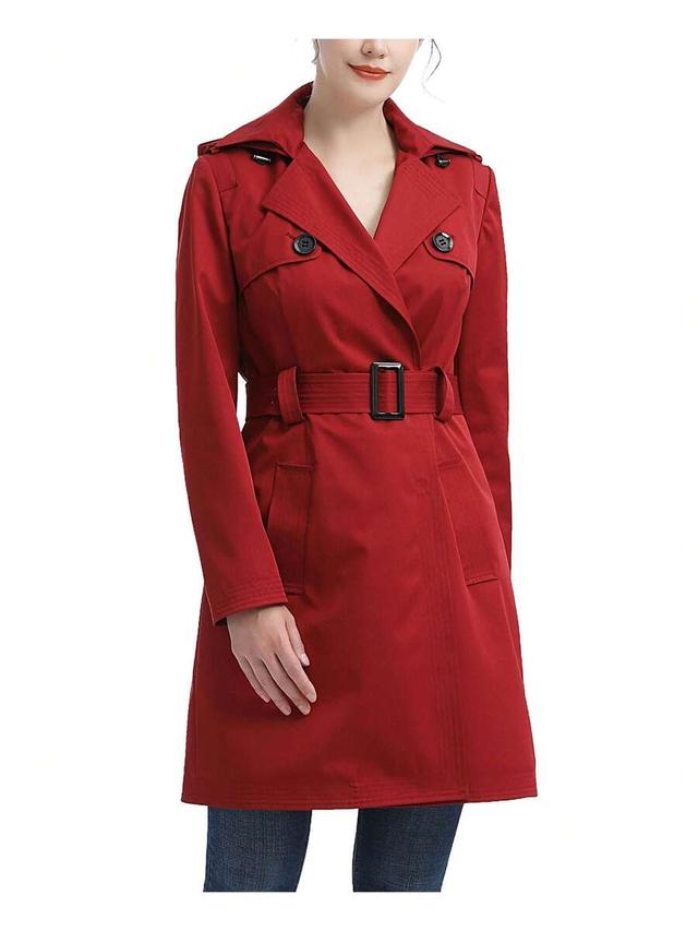 women's red water resistant hooded trench coat