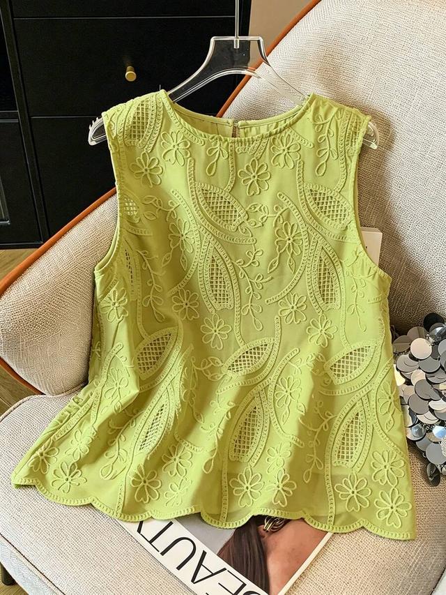 gloweve lime green embroidered shell trim sleeveless blouse