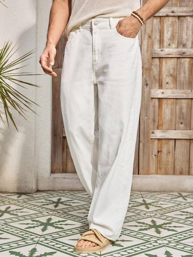 mercer haus men's white straight leg denim jeans