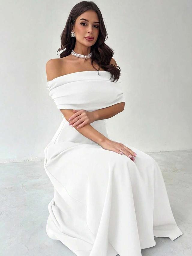 minimalist white off-shoulder a-line umbrella dress