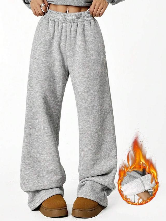 grey solid color elastic waist loose fit sweatpants