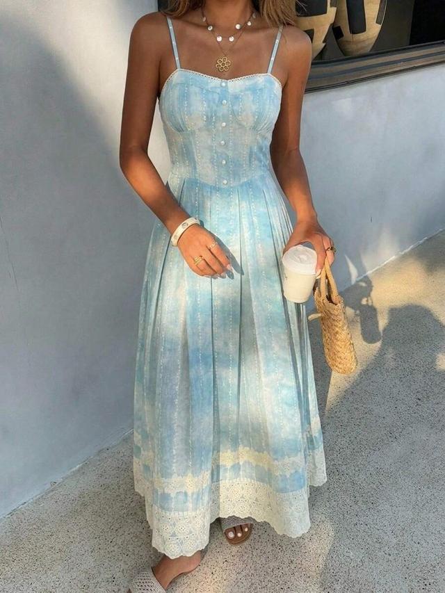 dazy women's blue tie-dye lace patchwork sleeveless sundress