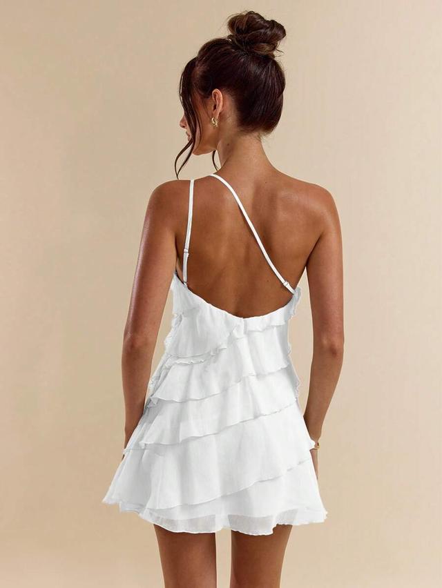 white layered ruffle mini dress