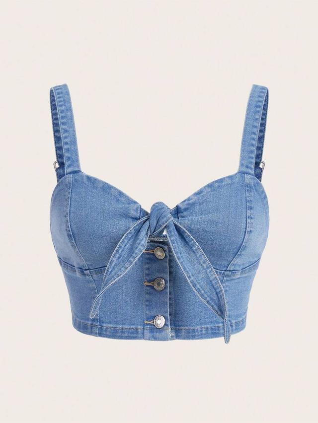 knot front cami denim crop top