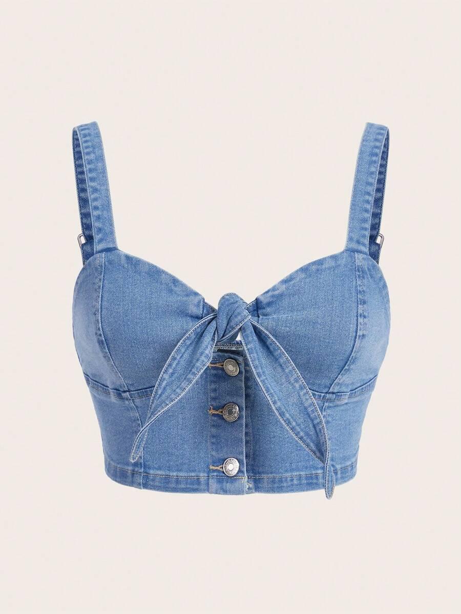 knot front cami denim crop top
