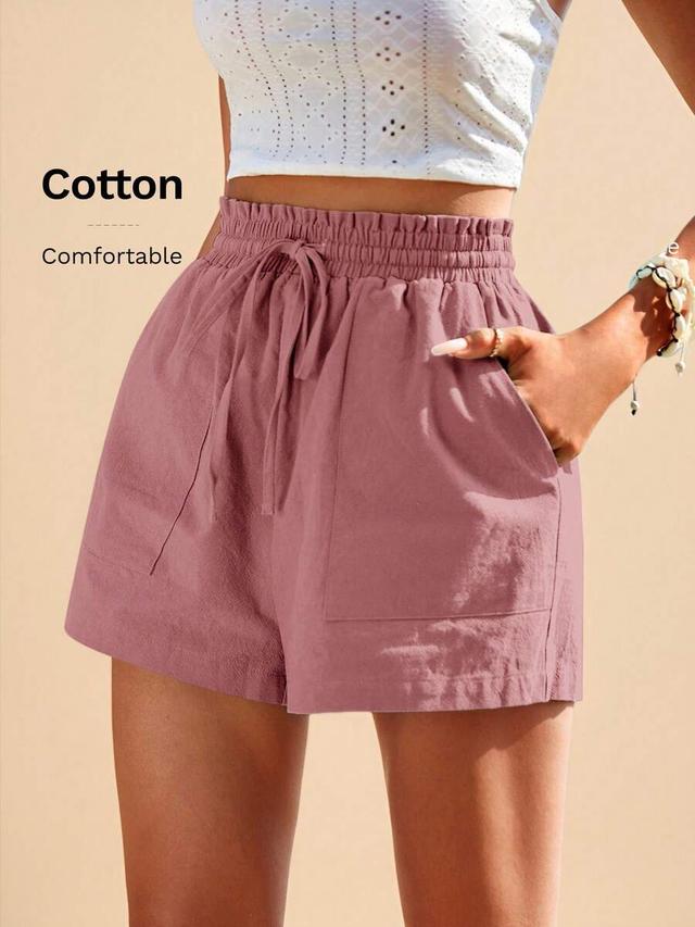 dusty pink cotton drawstring waist casual summer shorts