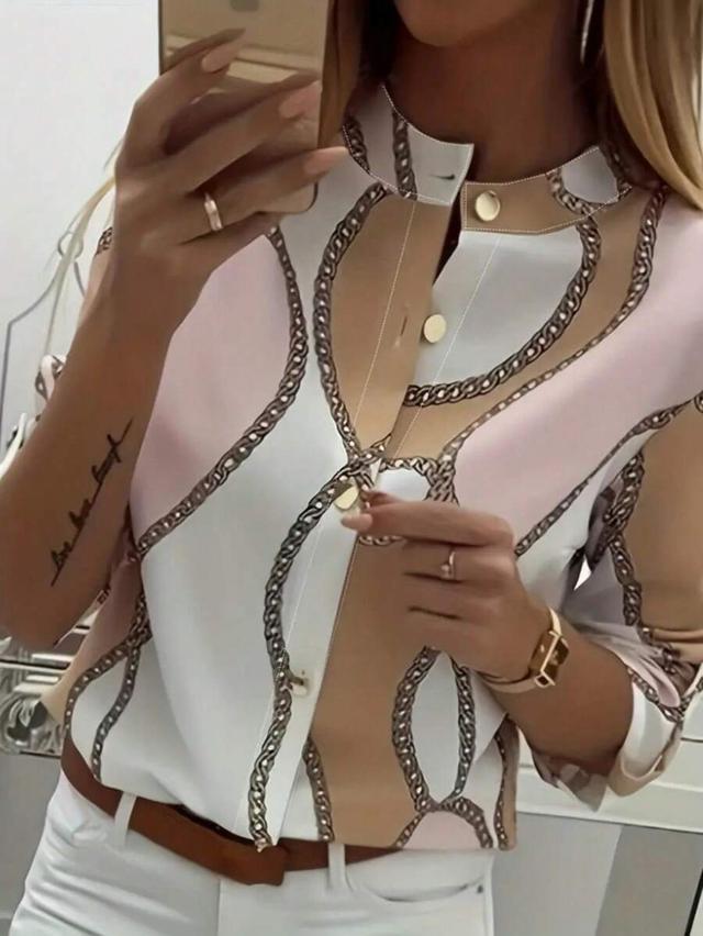 women's autumn shirt regular button-up gold chain print