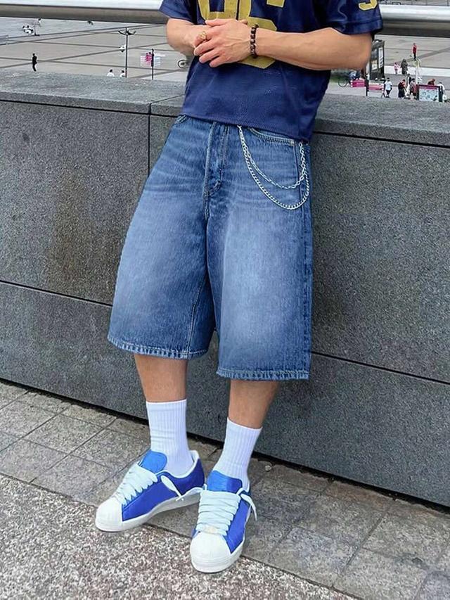 loose fit blue denim bermuda shorts