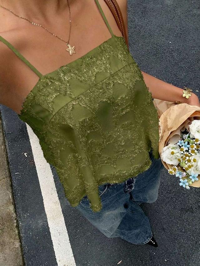 olive green textured lace camisole top
