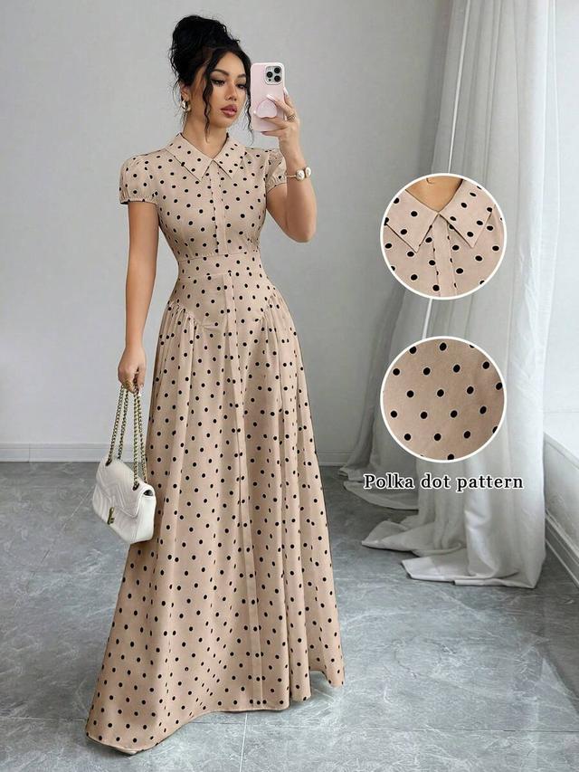 elegant polka dot button front tea party dress