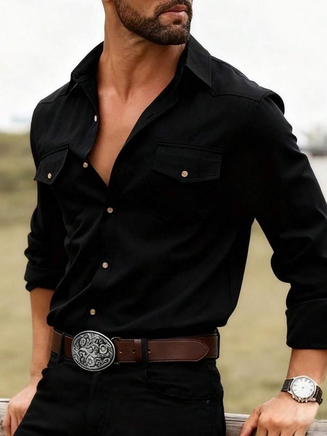 manfinity nomadique black solid long sleeve western shirt