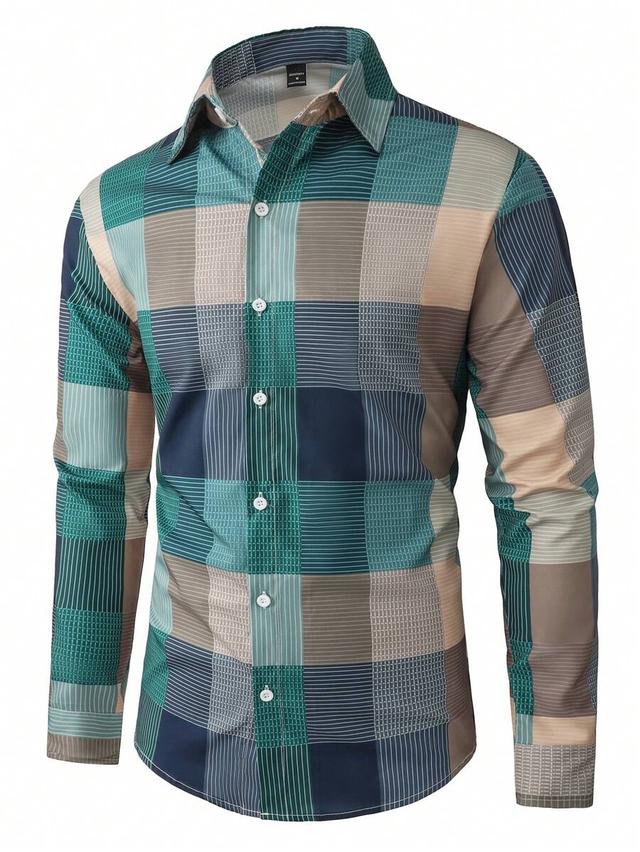 men plaid pattern button up long sleeve shirt