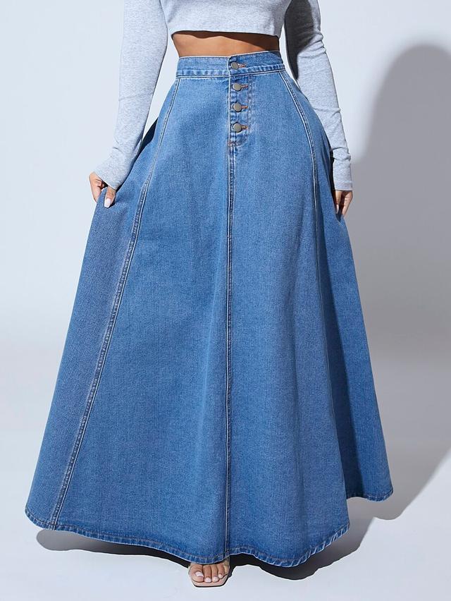 high-waisted panelled denim maxi skirt