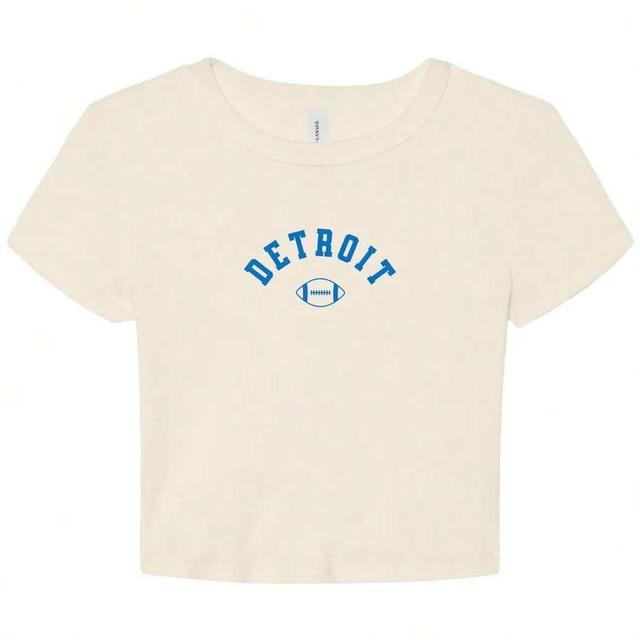 cream detroit football baby tee fitted crop top