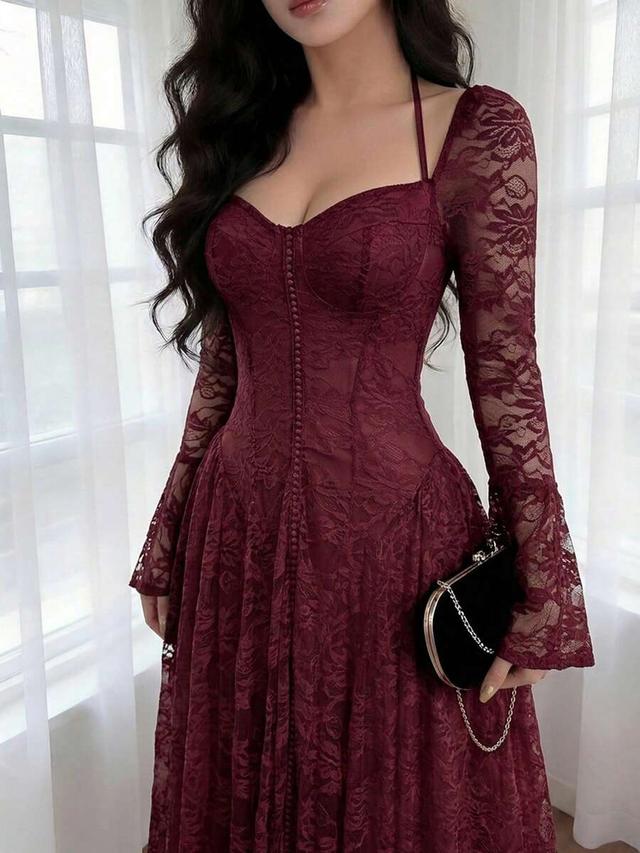 feyla vintage inspired ruby red lace gown