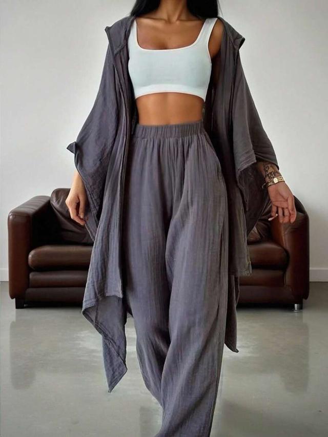grey casual hoodie and wide leg pants set