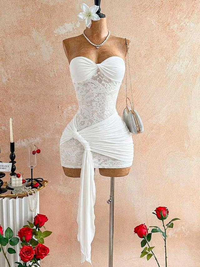 white lace and jersey twist mini dress