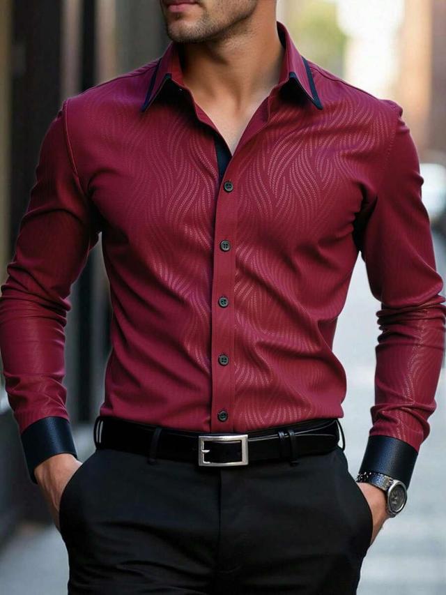 burgundy textured long sleeve formal dress shirt