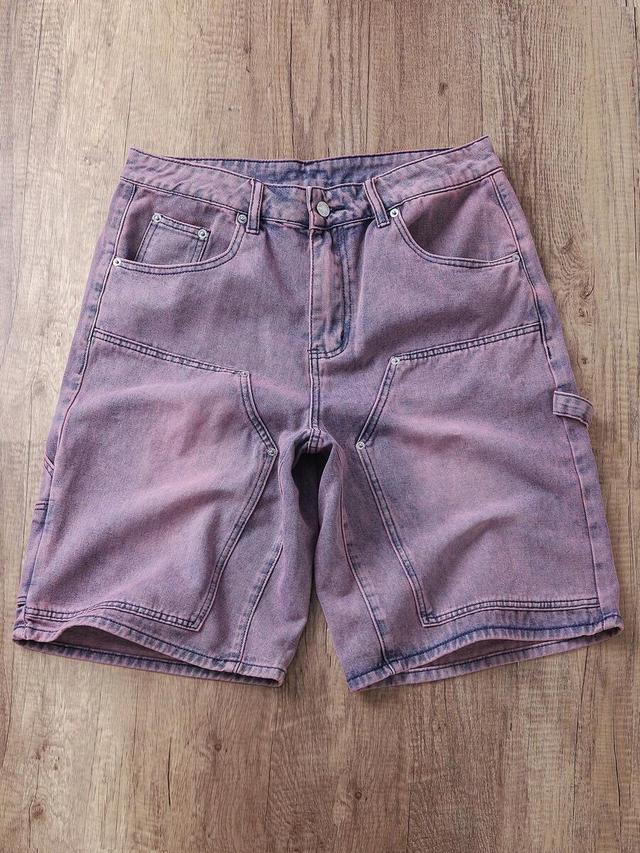 loose fit purple acid wash denim jorts