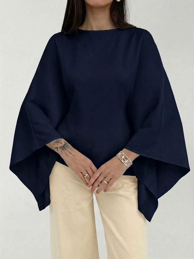 navy boat neck voluminous sleeve commuter shirt