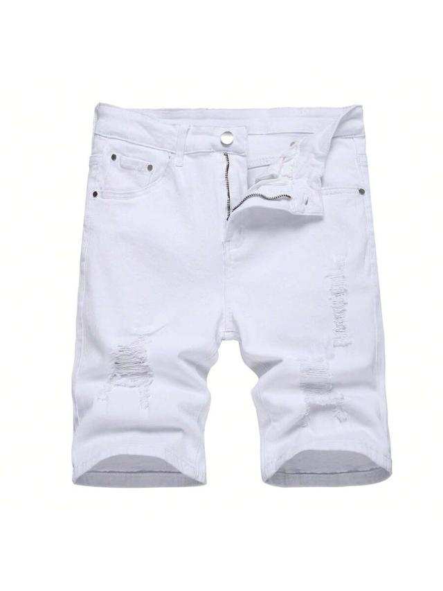 white distressed slim fit denim shorts