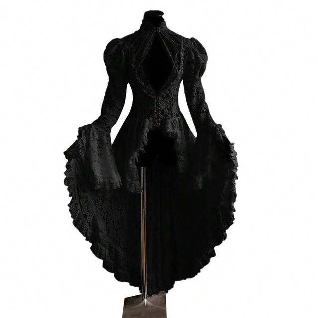 black gothic lace high-low long sleeve dress