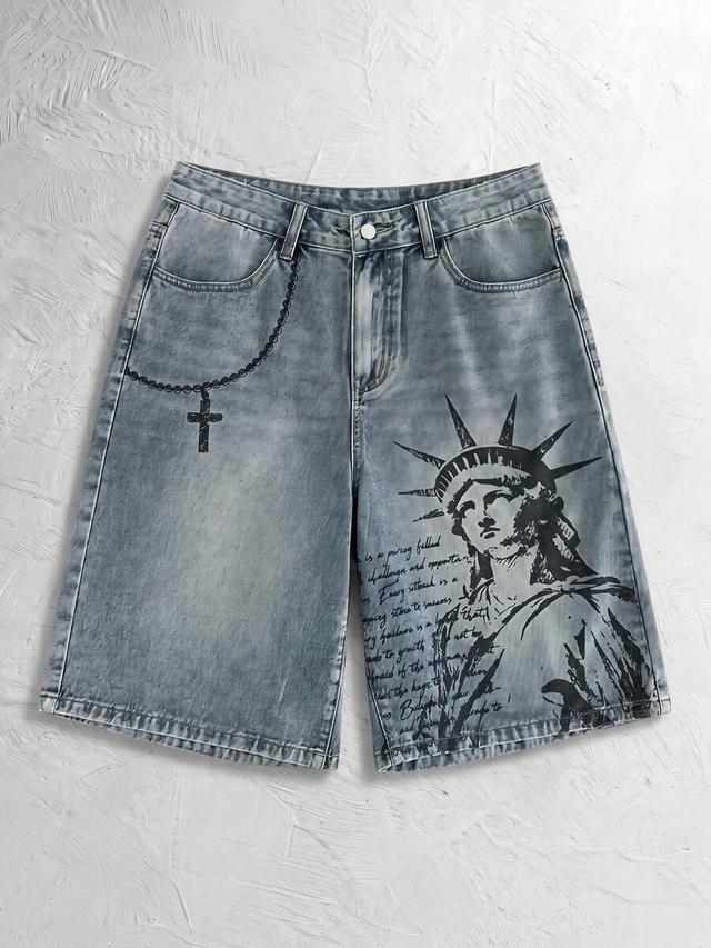 norveth men's simple print watermark denim shorts