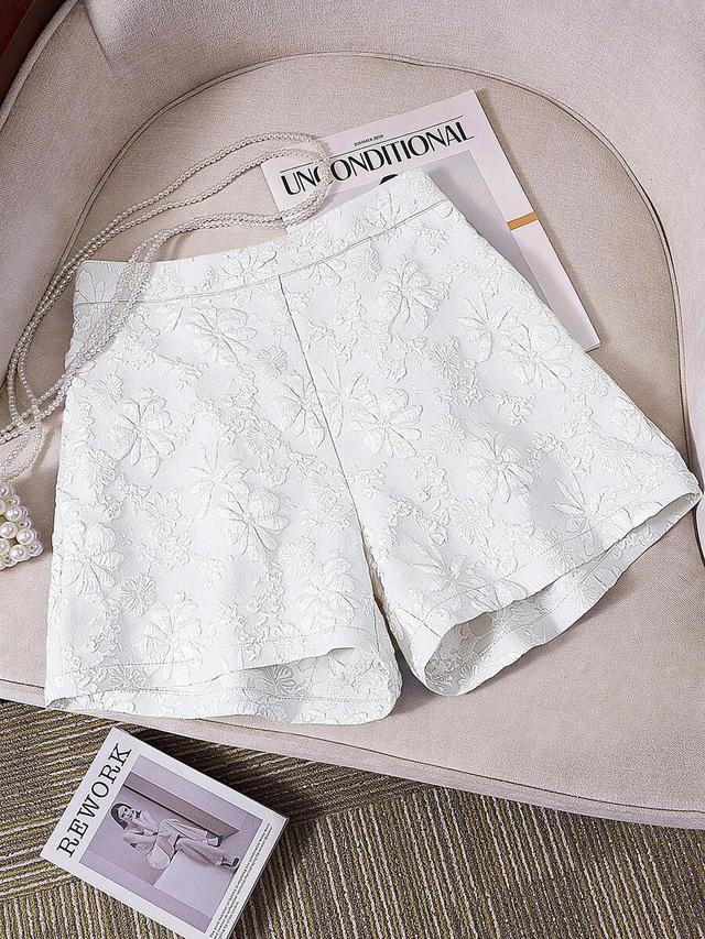 white floral embossed woven casual track shorts