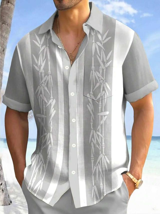 hawaiian bamboo pattern button-up short sleeve shirt