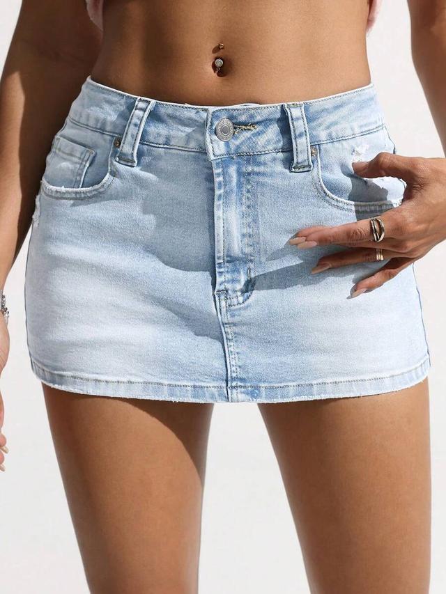 light wash denim mini skirt