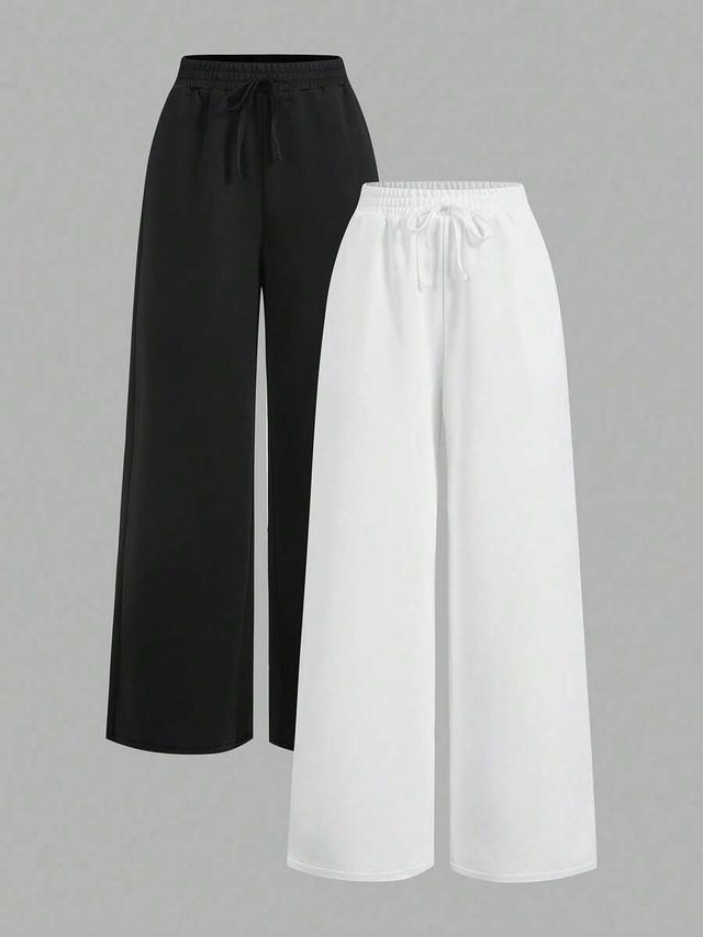 black casual solid color wide leg sweatpants