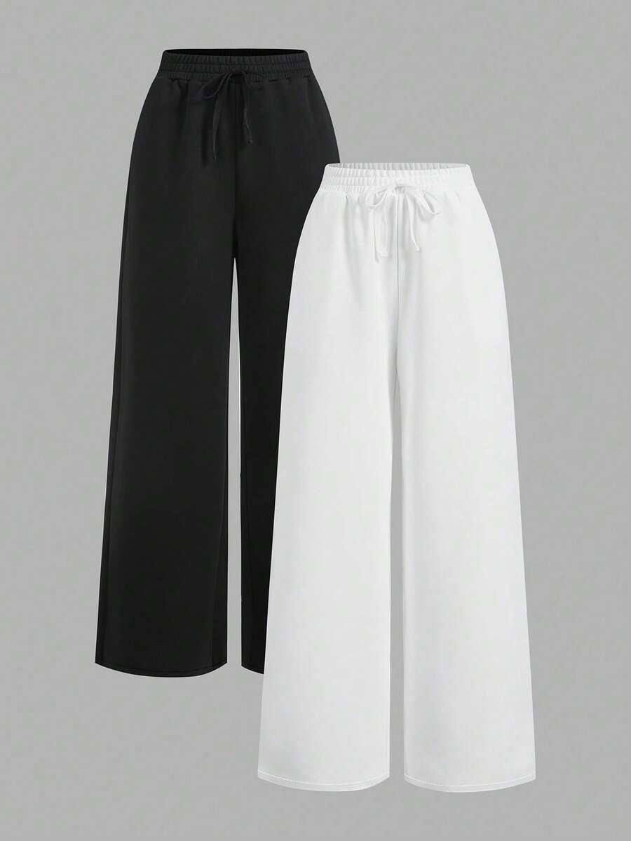 black casual solid color wide leg sweatpants
