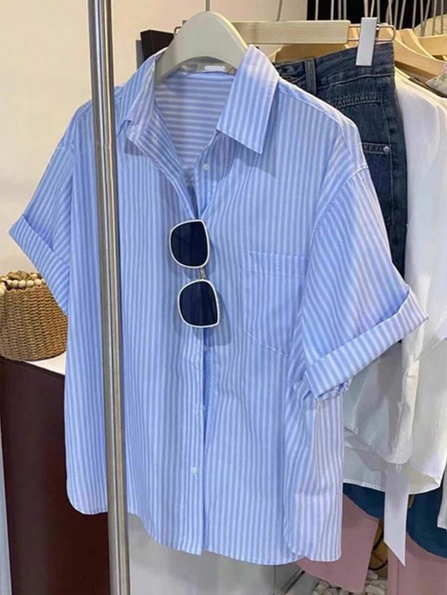 inawly casual loose striped short sleeve shirt
