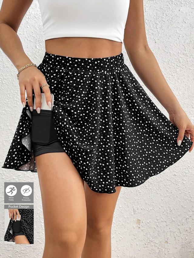 black heart pattern printed skort with built-in shorts