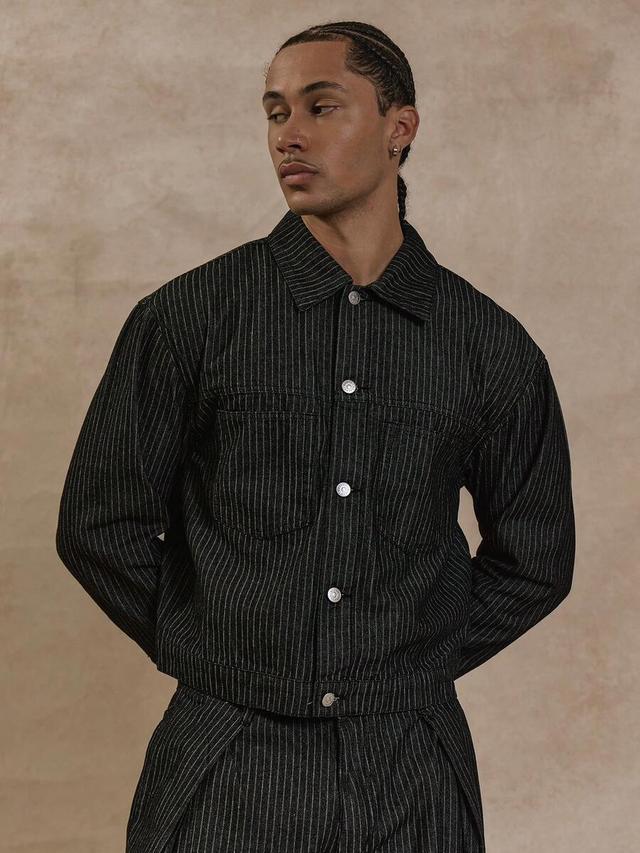 musero oversized boxy pinstripe denim jacket