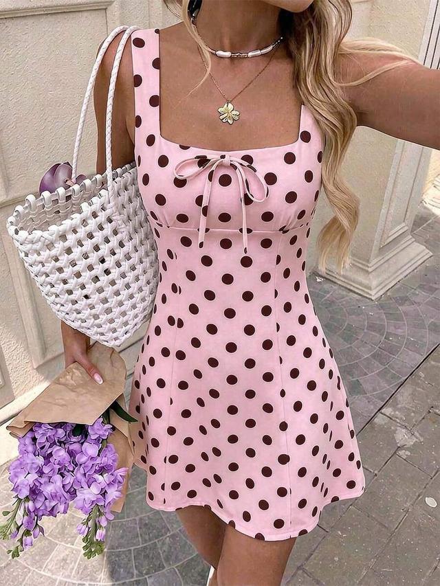 pink and brown polka dot mini dress