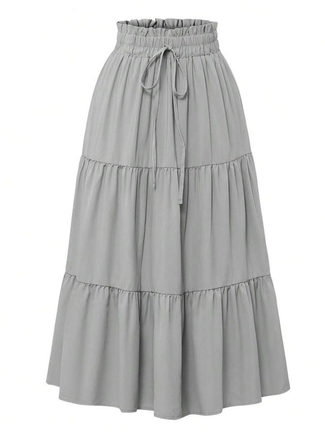 women's solid color pleated elastic waist casual skirt