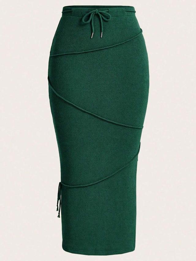 franclia women's solid color waist tie midi skirt