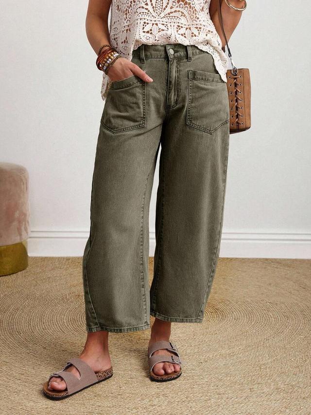 olive green wide leg casual denim jeans