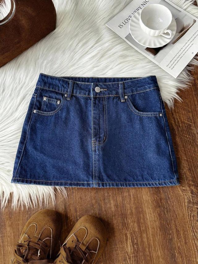 classic dark wash denim mini skirt