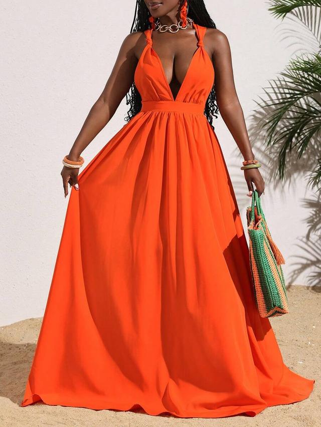vibrant orange deep v-neck maxi dress