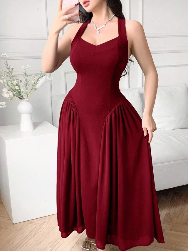 feyla women's elegant solid color backless halter dress