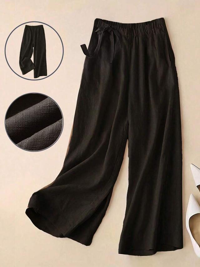 versatile black linen wide leg capri trousers