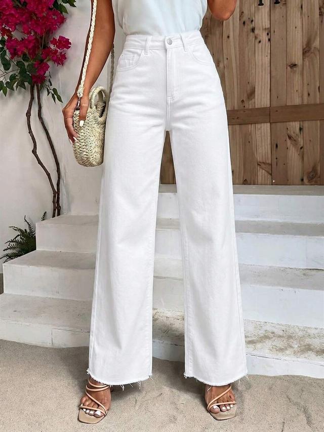 breezaya women's high waist white straight leg jeans