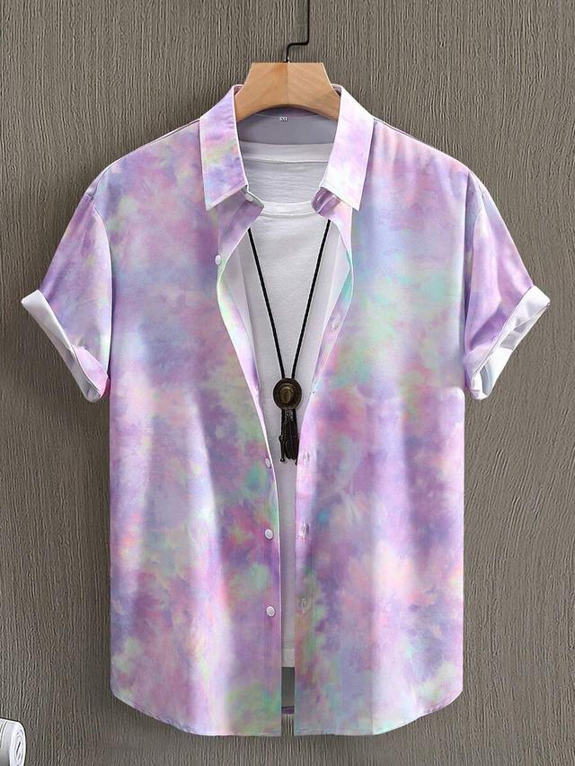men's pastel tie-dye button-front short sleeve shirt