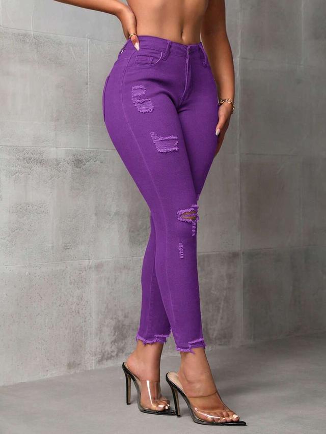purple slim fit distressed denim jeans