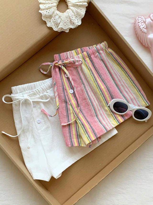 pink stripe striped cotton linen blend summer shorts