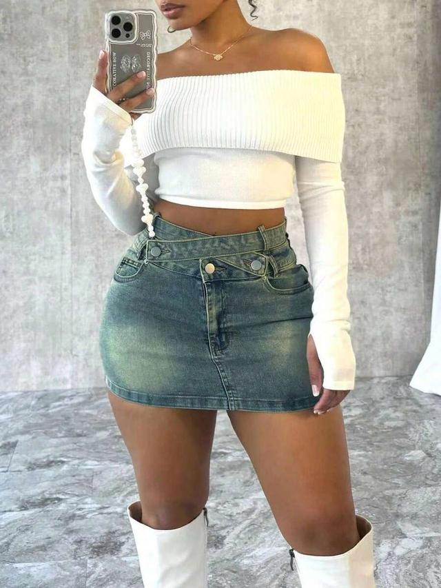 high waist bodycon denim skirt casual summer